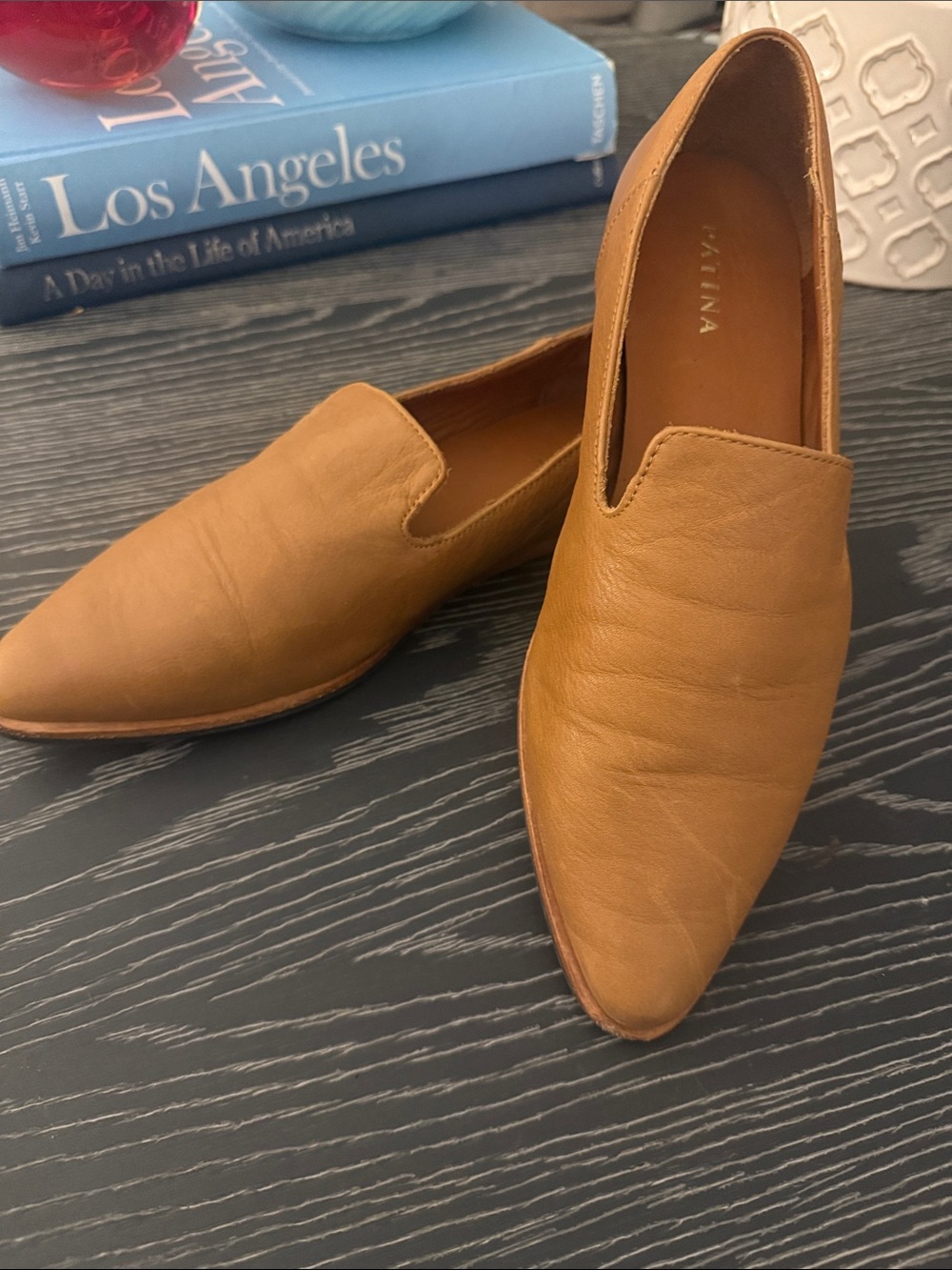 Patina Tan Pointed Leather Flat Loafers Nutmeg Portland Leather Goods Size 9.5